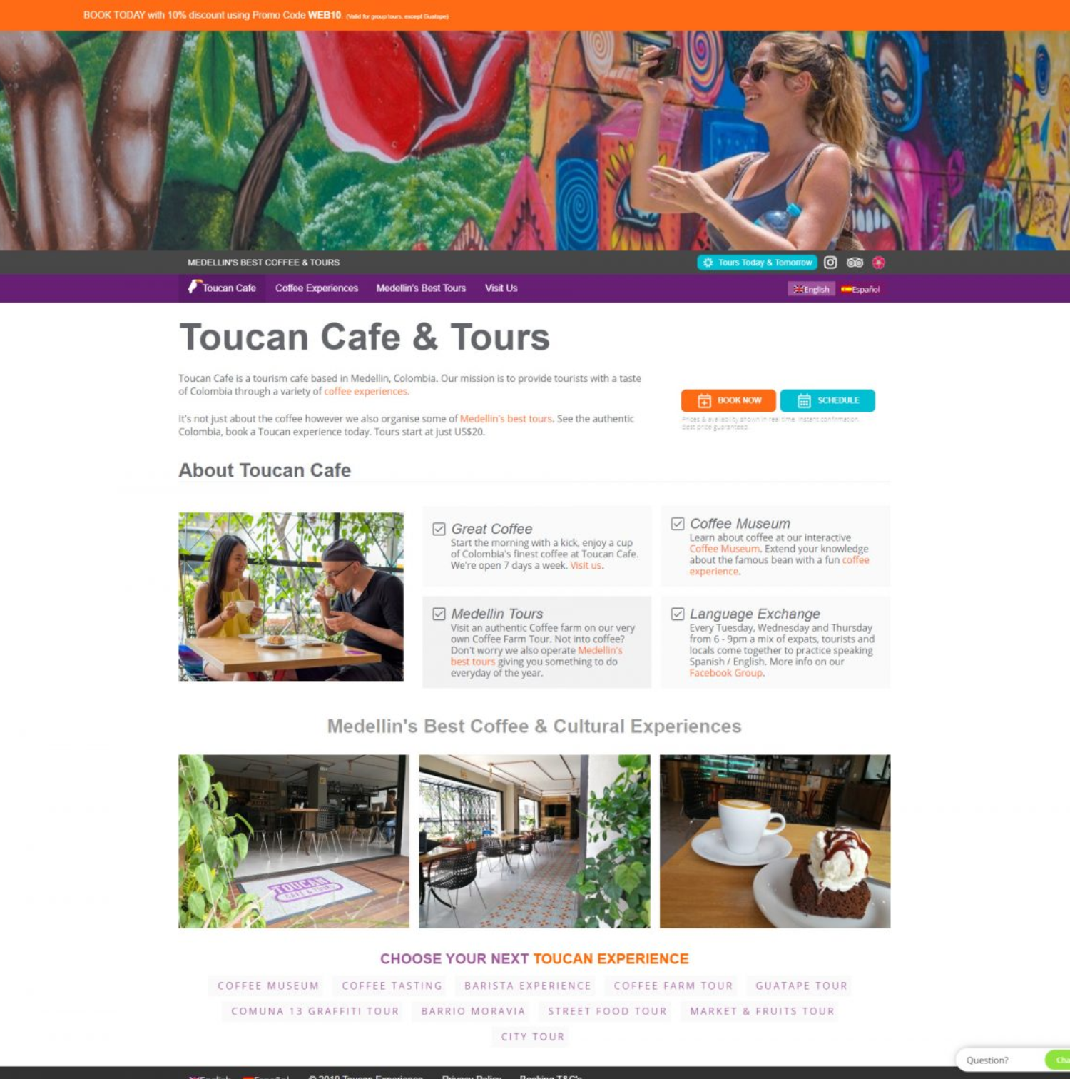 Previous Cafe and Tours Website Design Sample